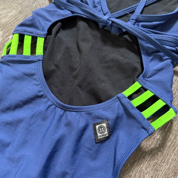 JOLYN Gavin One Piece Swimsuit Womens 30 Blue Neon Green Tie Back Athletic - Picture 4 of 4